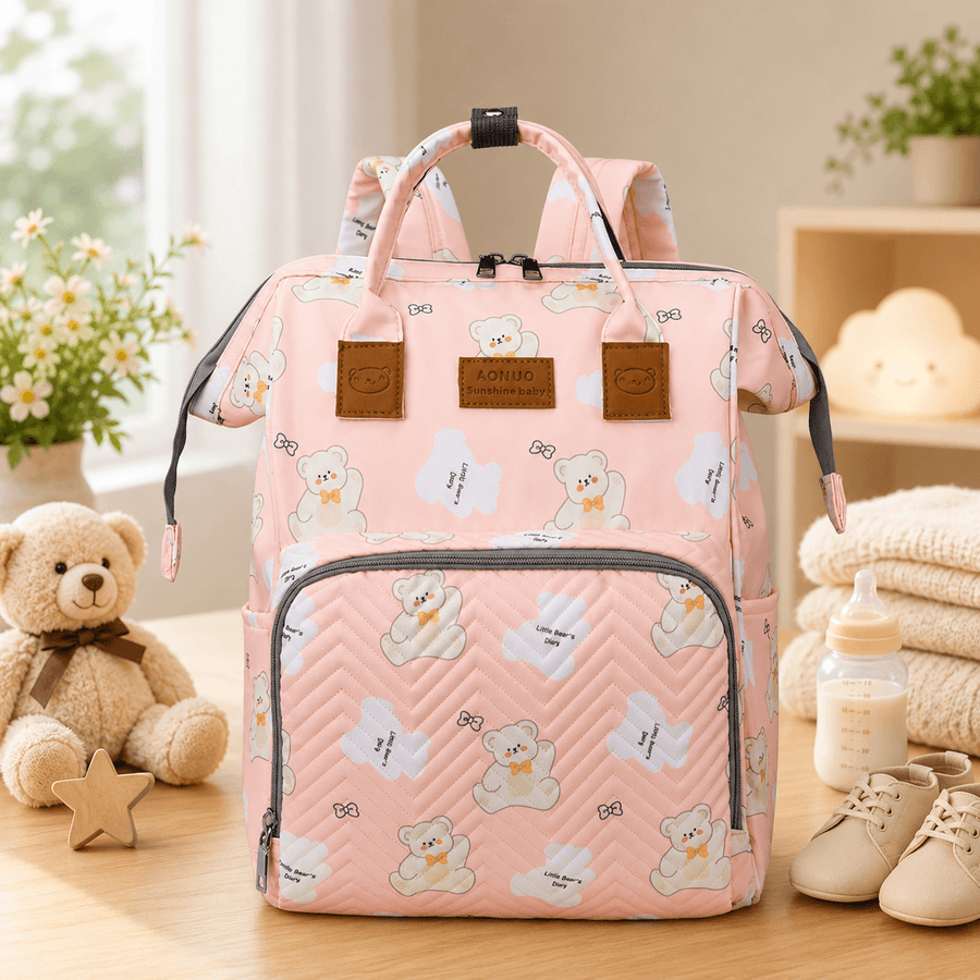 Mommy Bag Cute & Spacious | Cute Teddy Print Mother Bag Backpack