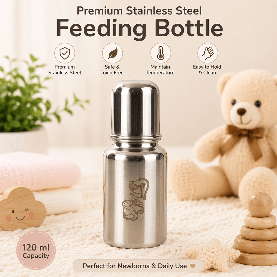 Premium Stainless Steel Baby Feeding Bottle | 120ml Milk Bottle for Baby