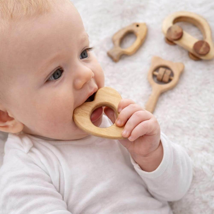 Natural Neem Wood Baby Teether Set of 4 – Safe Wooden Teething Toys for Babies