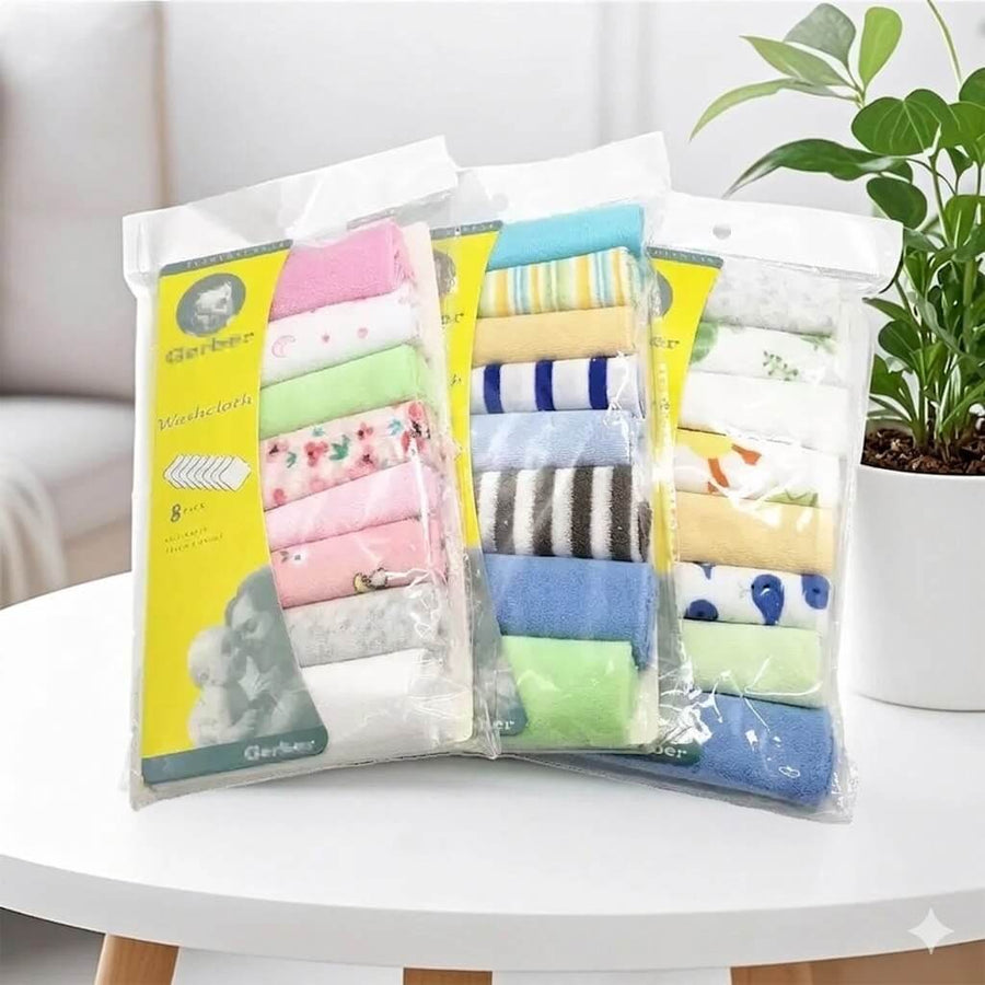 Multicolor Gerber Soft Cotton Baby Hanky Pack of 8 | Hand Napkins for Babies