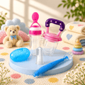 Combo Of Silicone Finger Brush, Fruit Feeder, Spoon, Spoon Bottle For Kids Pack Of 4 (Multicolor)