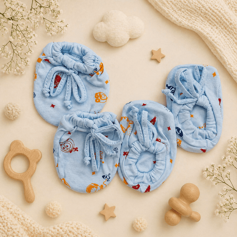 Pack of 5 Baby Mittens & Booties Set | Soft Cotton | Random Colors & Designs (0–12 Months)