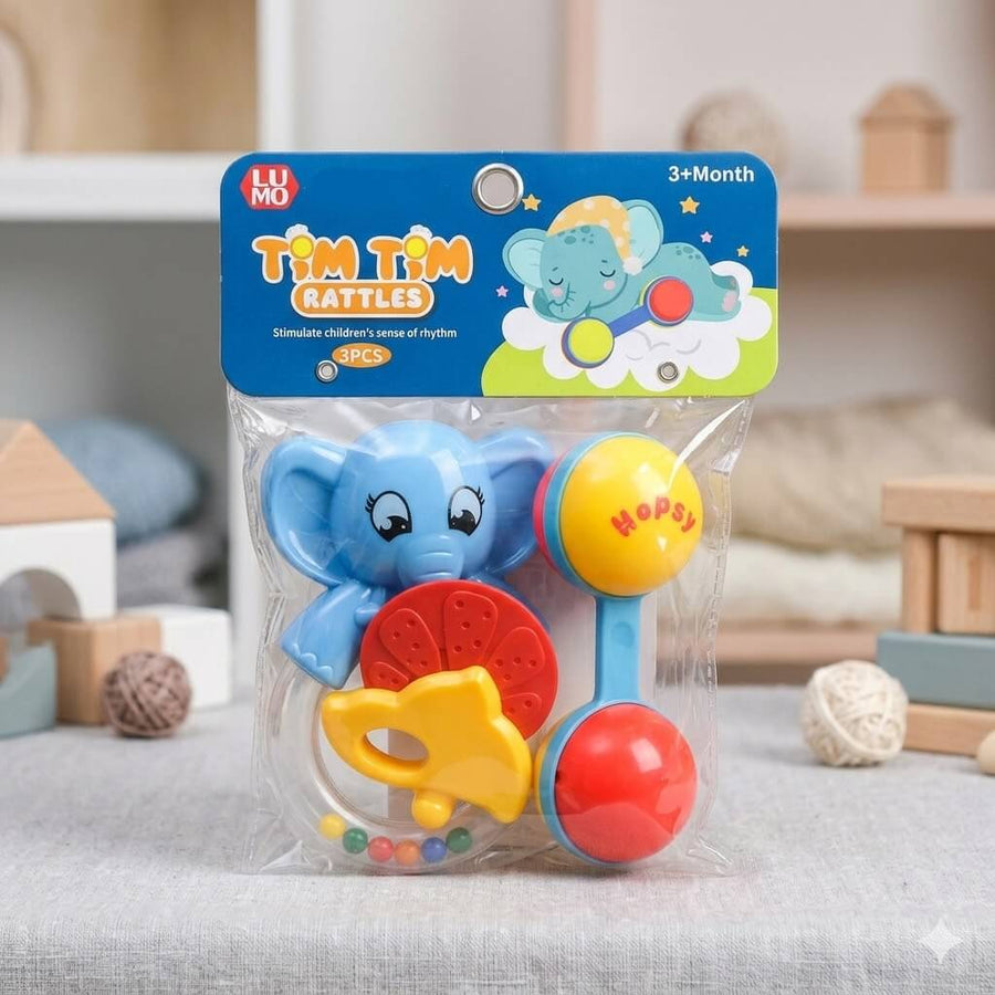 Tim Tim Baby Rattle Toy Set (3 Pcs) for Kids | Colorful Musical Rattles