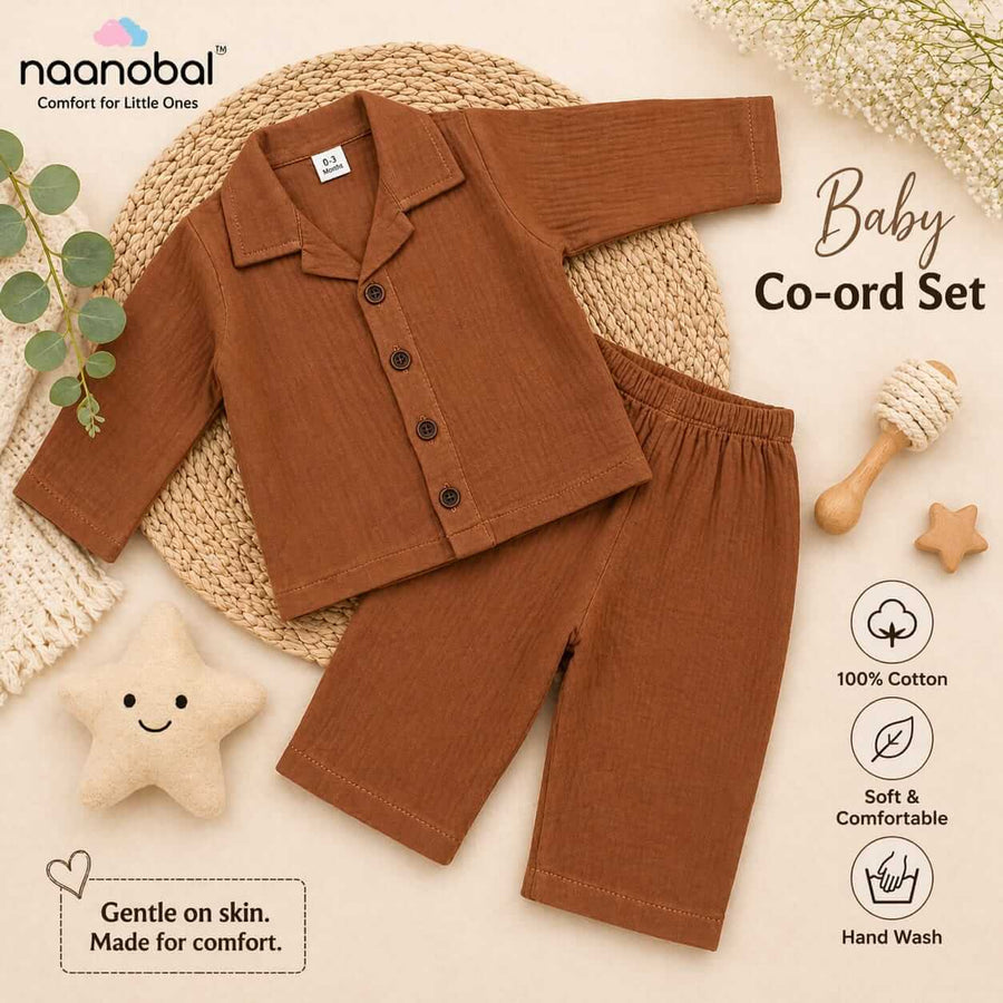 Premium Muslin Cotton Baby Co-Ord Set (Unisex) (Shirt & Pants) – Ultra Soft & Skin-Friendly Comfort