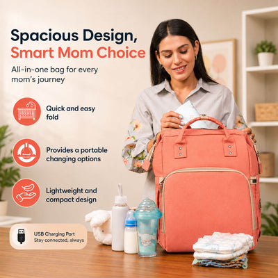 Multifunction Mother Bag with Portable Baby Bed & USB Charging Port