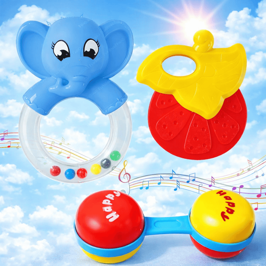 Tim Tim Baby Rattle Toy Set (3 Pcs) for Kids | Colorful Musical Rattles