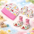 Cotton Mitten And Cap Set For Kids Pack Of 4 (Multicolor)