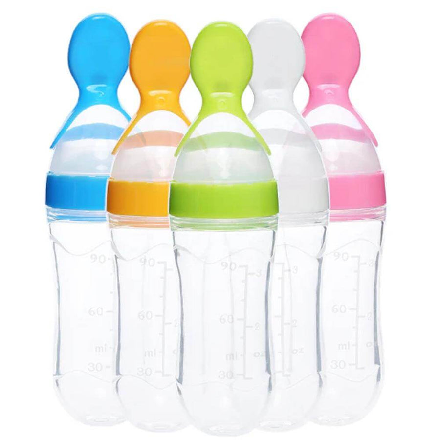 Multicolor Baby Silicone Feeding Spoon Bottle | Infant Food Feeder | Squeeze Feeding Bottle (Pack Of 1)