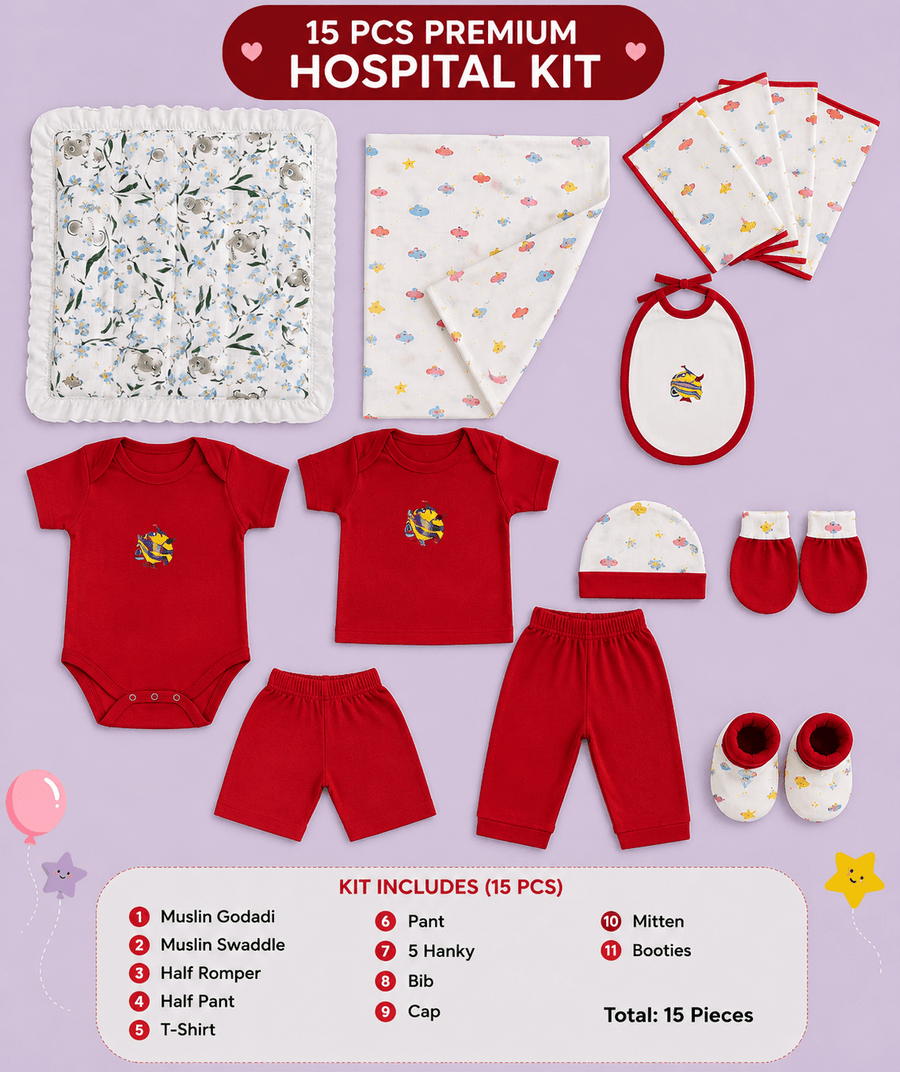 15 Pcs Premium Newborn Baby Hospital Kit | Soft Cotton Baby Essentials Set